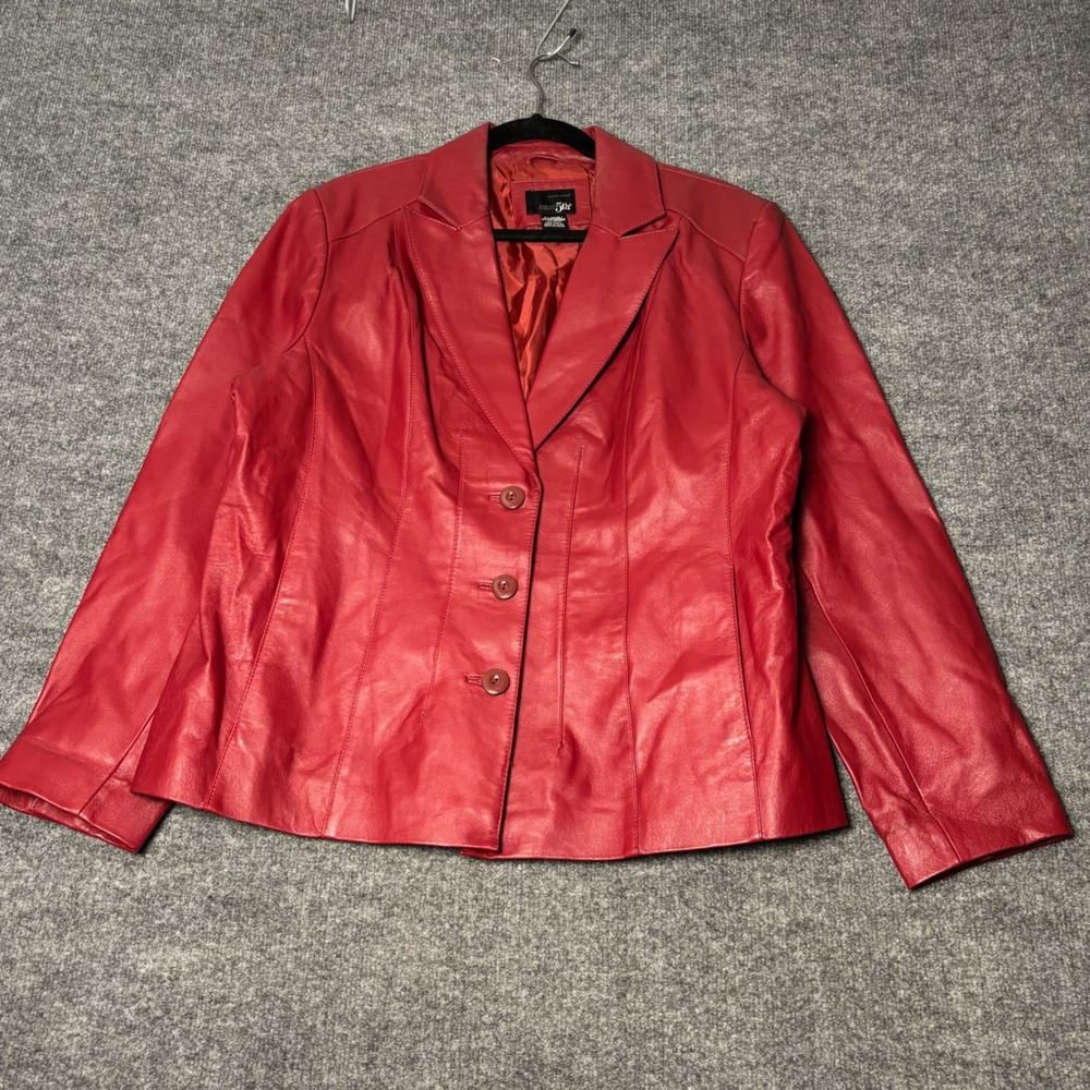 East 5th Womens Red Genuine Leather Blazer Jacket Size XL Nappa Button Up Coat